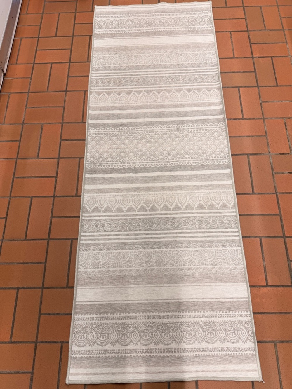 Ruggable Neutral Pattern Runner Rug - Washable, Cream & Gray